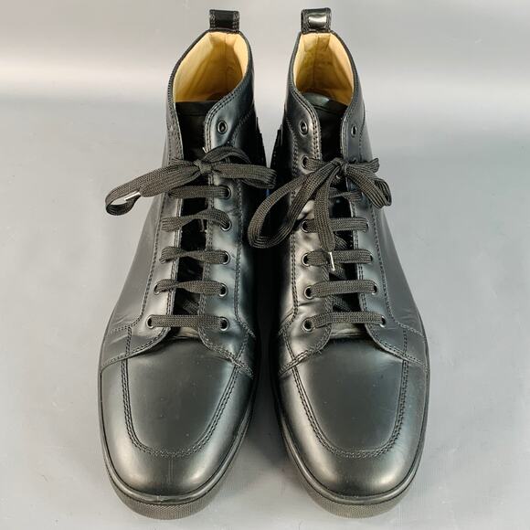 CHRISTIAN LOUBOUTIN Size 13 Louis Black Leather High Top Lace-Up Sneakers - Picture 4 of 9